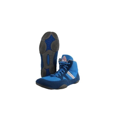 Lasport Fighting Boots-Blue 45, ferde nézet, pár, az egyik állva, a másik talppal, harcművészethez és küzdősportokhoz - Harcművészeti ruházat