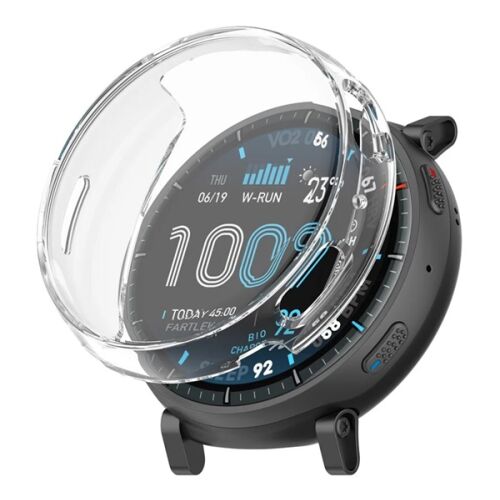 Amazfit Active Max GIGAPACK Műanyag keret BUMPER, ütésállóság + kijelzővédő üveg, ÁTLÁTSZÓ