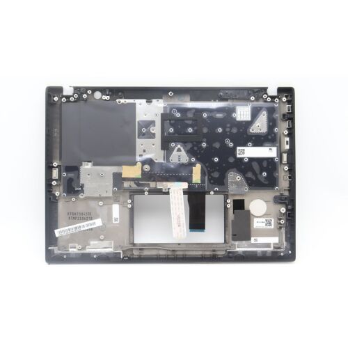 Lenovo Mech_Asm Bl Kb Bk Ww Euro Eng Srx laptop billentyűzet szerelvény, hátsó nézet, fekete belső alkatrészekkel fehér háttéren - Laptop alkatrész