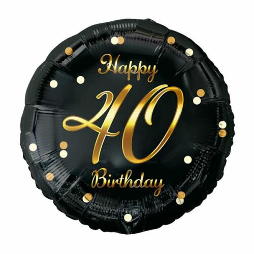 40. évszámos fólia lufi, gömb, HB, fekete-arany
