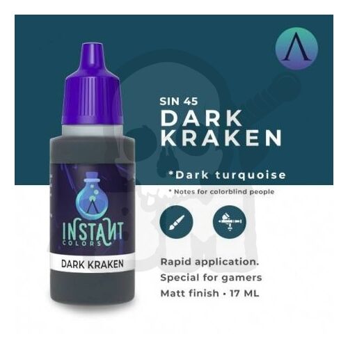 SIN-45 Sötét Kraken azonnali akrilfesték miniatúrákhoz, 17 ml-es matt sötét türkiz árnyalatú festékflakon, ecsettel és airbrush-al is használható, ideális játékosoknak és modellfestőknek - Iskolai festék és festőkellék