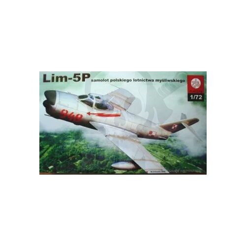 PLS029 LIM-5P lengyel vadászgép 1:72 méretarányú műanyag modell készlet dobozképe repülőgéppel fák felett - Modell és makett