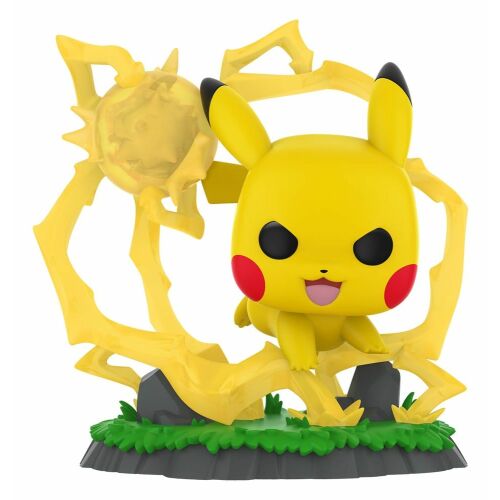 Funko POP Pokémon 1127 Pikachu figura, élénk sárga Pikachu karakter elektromos támadás effekttel talapzaton, csomagolás nélkül - Mesehős figura