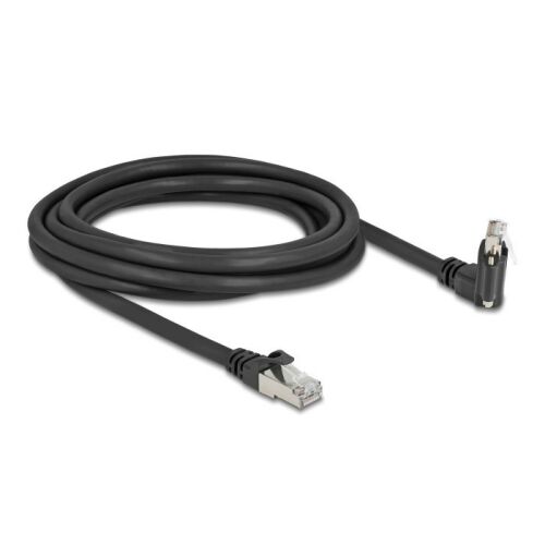Delock GigE kamera kábel RJ45 apa 45 -ban elcsavart és 90 -ban hajlított szögekkel - RJ45 apa Cat.6 S/FTP 3 m fekete