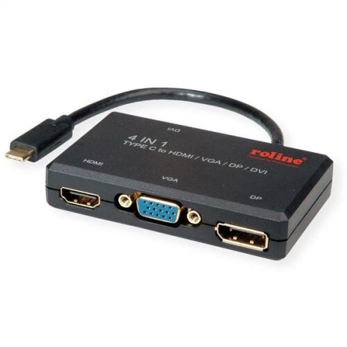 Roline USB-C - HDMI VGA DisplayPort DVI Adapter, 4 az 1-ben csatlakoztathatóság - Átalakító