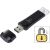 Renkforce PM-01 USB jelszótároló stick szögből nézve, fekete és ezüst dizájnnal, eltávolított kupakkal, mellette egy feloldott lakat ikon, amely a biztonságos adathozzáférést jelképezi