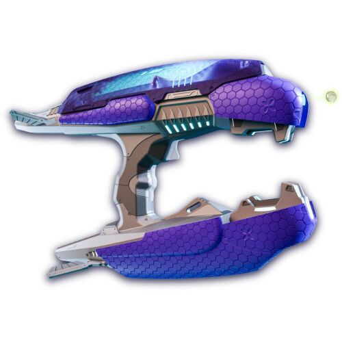 Gel Blaster Halo játékpuska, lila és ezüst futurisztikus design, oldalnézet, fehér háttérrel - Játékpuska és töltény