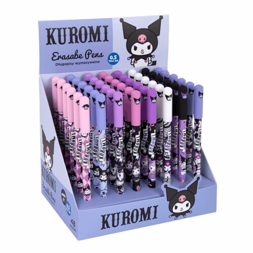 Colorino Kuromi radírozható golyóstollak display dobozban, különböző rózsaszín, lila és fekete tollakkal, 48 darab, 0,5 mm-es kék tintával - Írószer