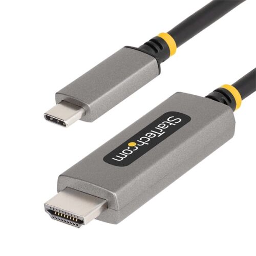 Közelkép StarTech.com 135B-USBC-HDMI212M USB-C és HDMI csatlakozókról logóval, szürke kábel - HDMI kábel