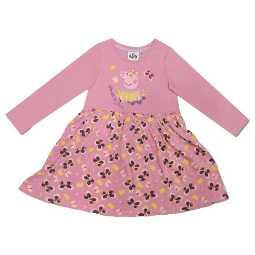 Peppa malac Sparkle gyerek ruha, rózsaszín hosszú ujjú ruha Peppa malac mintával és pillangós mintával, 6 év / 116 cm méret - Baba és tipegő