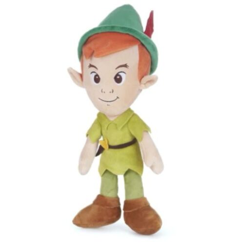 Pán Péter plüssfigura a Disney-ből, 30 cm magas, zöld tunikában és kalapban, piros tollal, ideális játékhoz vagy dekorációnak 