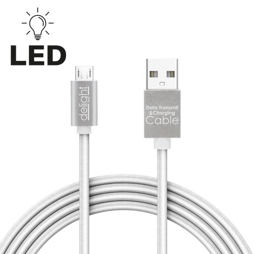 MicroUSB kábel 1m töltéshez és adatátvitelhez 1A LED-göngyölésmentes telefontablettákhoz fehér