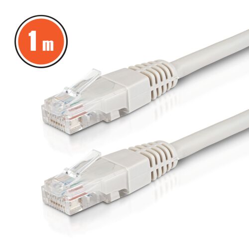 Hálózati kábel UTP CAT6, 1 m, RJ45, internet patch, szürke