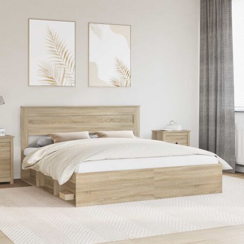 vidaXL Ágykeret fejtámlával Sonoma 200 x 200 cm Tömör fenyőfa 166652720 