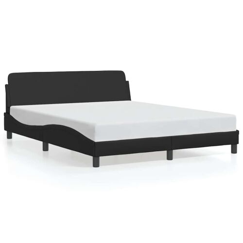 vidaXL Dover fekete műbőr ágykeret fehér matraccal, ferde nézetben fehér háttéren, 152x203 cm - Ágykeret