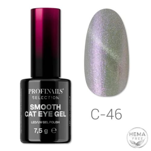 Profinails Selection Smooth Cat Eye Gél Lakk 7,5g C 46, csillogó ezüstös-lilás mágneses LED/UV géllakk, HEMA mentes, ovális tippen macskaszem hatással - Gél lakk