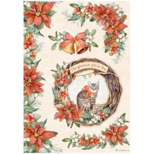Stamperia Rizspapír A4 - All Around Christmas - Macskás girland - decoupage technikához - Rizspapír