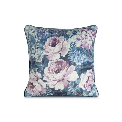 Velvet bársony párnahuzat Sötétkék 45x45 cm virágmintával, puha textúrával és élénk színekkel, egyszerű háttéren. 