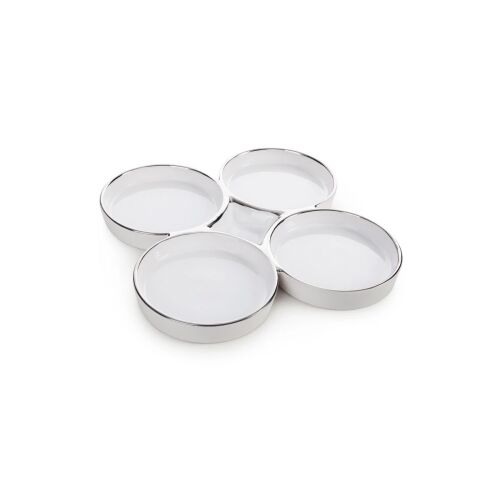 Eurofirany Mabel fehér kerámia dekoratív tál négy összekapcsolt rekesszel, 25x3 cm, elegáns asztali dekoráció - Dekortál