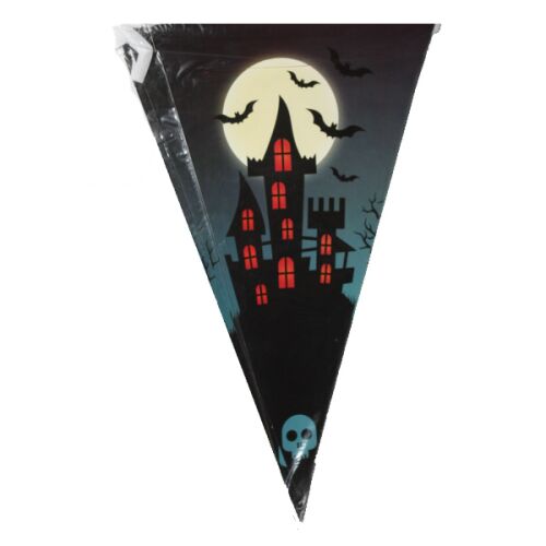 Halloween zászló kísértetkastély és denevér mintával, tökéletes kísérteties parti dekorációhoz - Dekoráció