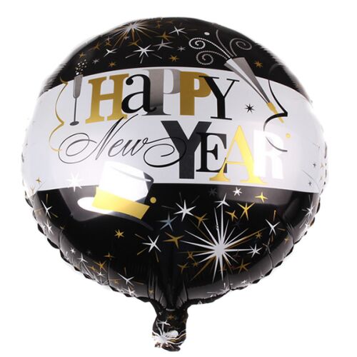 Happy New Year, gömb fólia lufi, trombita, 45 cm