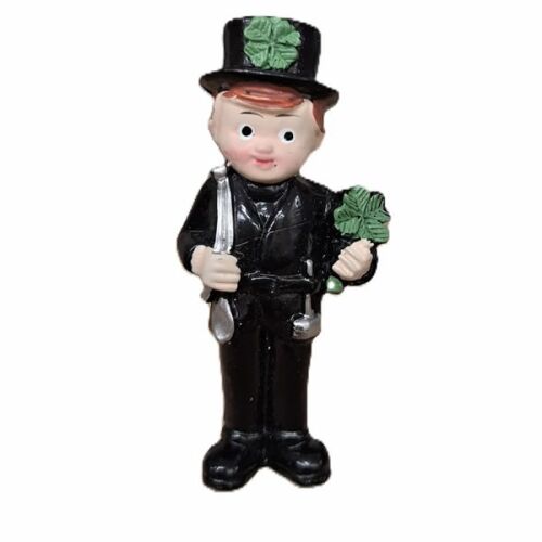 Közepes, 3,5 cm-es kéményseprő figura lóherével, polirezin/poliszton szerencsehozó dísz otthonra vagy újévi ajándéknak - Dísztárgy