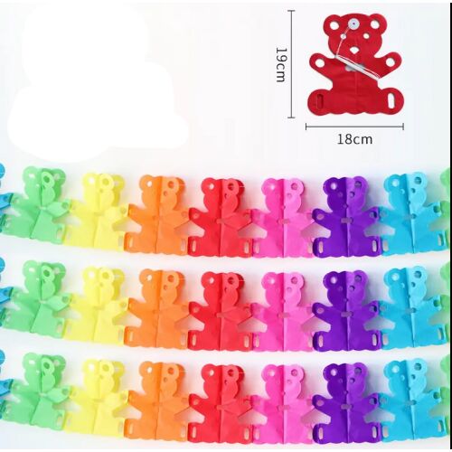 Maci, színes papír mackó girland, 3 méter hosszú, buli dekorációhoz, 19x18 cm-es mackó elemekkel - Party dekoráció