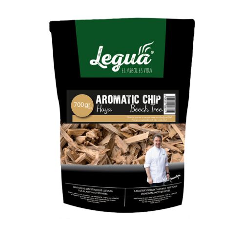 Legua bükkfa aromás füstölő chips 700g, termékcsomagolás séf képpel grillezett húsokhoz, halakhoz és zöldségekhez - Grillsütő kiegészítő