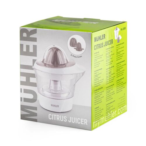Citrusprés Muhler MJ-2505, 25 W, 0,5 L, kétirányú mozgás, 2 kúp, fehér