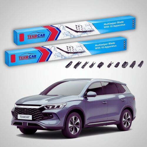 TeamCar univerzális lapos ablaktörlő lapátok és adapterek BYD Sealion 5 DM-i (2025-2026) modellhez, autóval a háttérben - ‪Ablaktörlő lapát