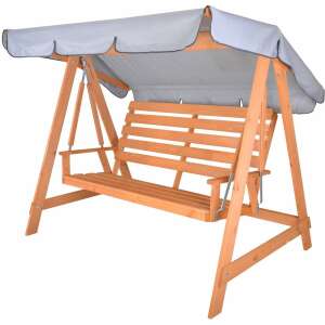 Kerti Hintaágy Sylva #bézs, fa kerti hintaágy tetővel, 3 személyes, méz színű, szürke tető - Hintaágy