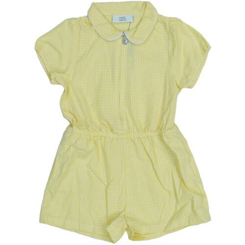 Next Lány sárga-fehér kockás playsuit csipkés gallérral és cipzárral, elölnézet, 104 méret - Baba rugdalózó és napozó