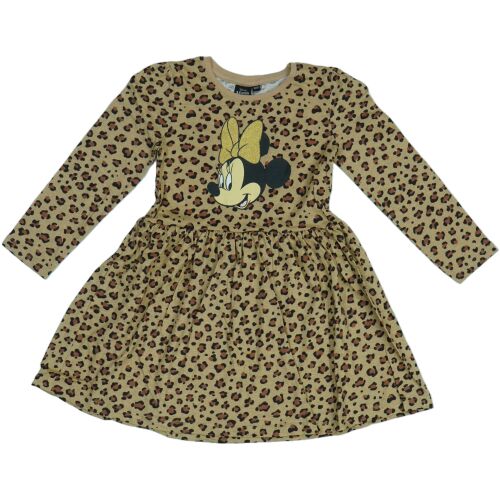 Disney Minnie egér lányka ruha, leopárdmintás arany masnival, hosszú ujjú, elölnézet, 7 éveseknek, EU 122 méret - Disney Kislány ruha