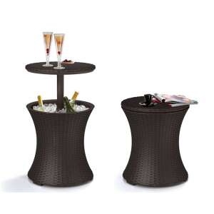 Keter Cool Bar Rattan Party Cooler Table, dark brown, with drinks and snacks on top - Garden Table