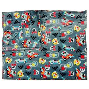 Szürke babatakaró színes autó és medve mintával, 150x130cm - Babatakaró