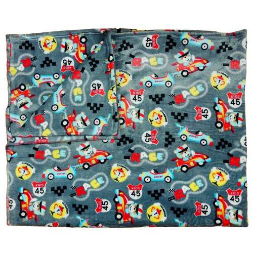 Szürke babatakaró színes autó és medve mintával, 150x130cm