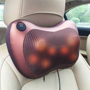 Electric massage pillow with 8 rotating massage heads, brown, for neck and back pain relief - Timeless Tools