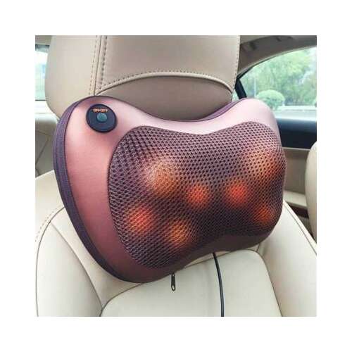 Elektrický masážny vankúš s 8 rotačnými masážnymi hlavami, hnedý, na zmiernenie bolesti krku a chrbta