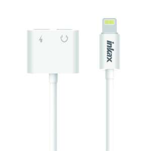 INKAX CK-54 Lightning Audio és töltő adapter - Fehér, 2 az 1-ben csatlakozó kábel, Lightning 3.5mm Jack és töltő port - Lightning kábel