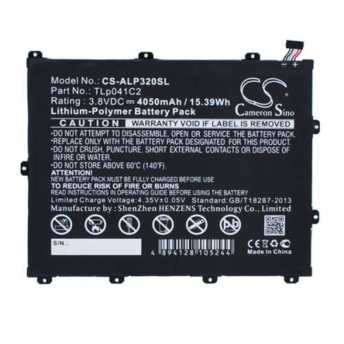 CAMERON SINO Li-Polymer akku (3,8V / 4050mAh, Alcatel TLp041C2 kompatibilis) FEKETE Alcatel One Touch POP 8 WIFI (OT-P320X), Alcatel One Touch POP 8 (OT-P321), Vodafone Smart Tab 4 8 44931185