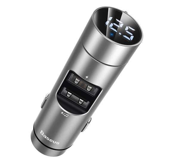 BASEUS bluetooth FM transmitter autós töltő 2 USB aljzat (5V / 3.1A, gyorstöltés támogatás, LED kijelző) EZÜST Vodafone Smart turbo 7 (VFD500), Huawei Y6 II Compact, Sony Xperia XZ (F8331), A