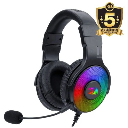 Redragon Pandora H350-RGB gamer fejhallgató élénk RGB világítással és mikrofonnal, fehér háttéren - Gamer fejhallgató