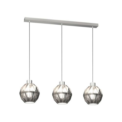 Milagro Como 573 ezüst fém LED E27 csillár, három fazettált gömb árnyékolóval, téglalap alakú rúdon, modern függőlámpa - Függeszték