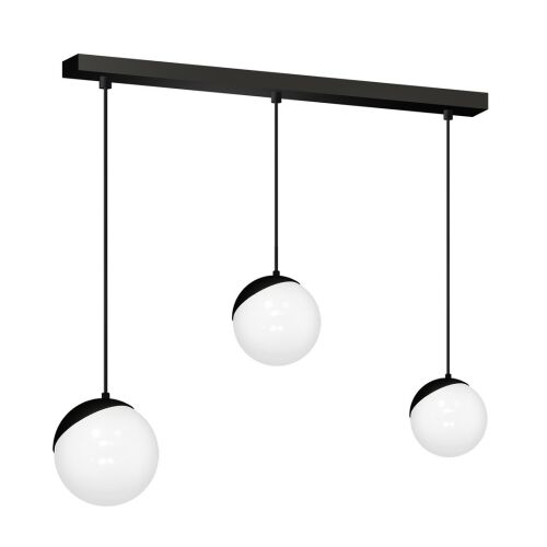 SFERA BLACK 3xE14 modern fekete függőlámpa három gömb alakú fehér búrával és fekete díszítéssel fehér háttéren - Függeszték