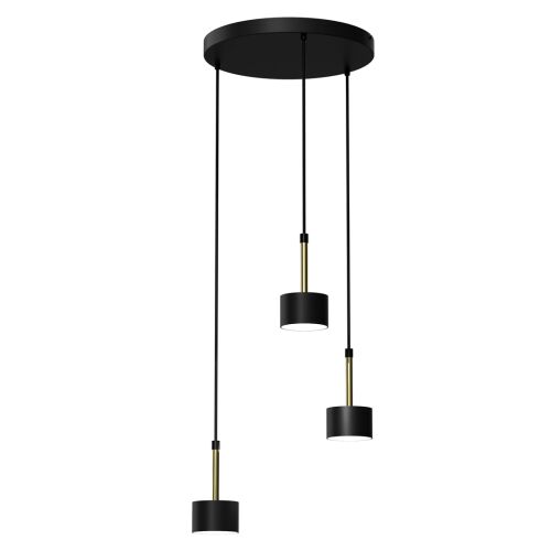 ARENA BLACK/GOLD 3xGX53 függőlámpa három fekete hengeres árnyékolóval és arany részletekkel, fekete kerek mennyezeti alaplapról függesztve, modern design étkezőbe vagy konyhaszigetre - Függeszték