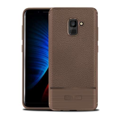 Barna szilikon telefontok Samsung Galaxy A8 Plus (2018) készülékhez, bőr hatású, szálcsiszolt felülettel - Telefon