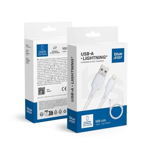 Blue Star kábel USB A to iPhone Lightning 2.4A csatlakozóval - fehér 167418889 - Lightning kábel