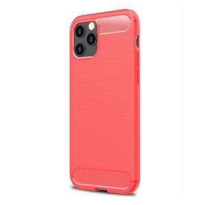 Piros szilikon telefontok Apple iPhone 12 Pro Max-hoz, ütésálló, légpárnás sarkokkal, szálcsiszolt, karbon mintával - Apple