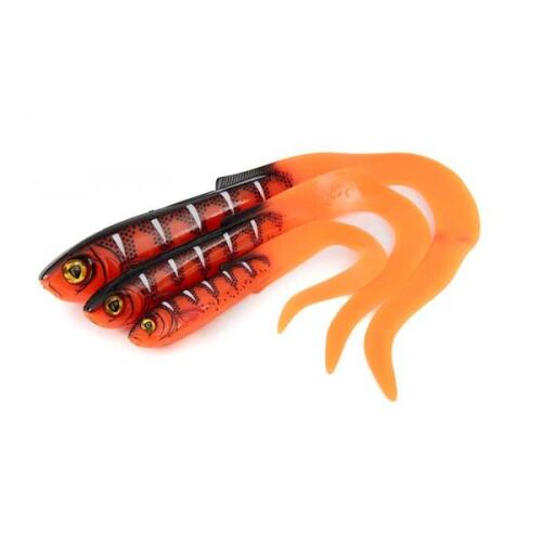 Fox Rage Slick Eel 35cm gumicsalik Burbot színben, három különböző méretben fehér háttéren, ideális ragadozó hal horgászathoz. - Gumicsali és twister