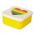 PKLBOX47 Somewhere Rainbow uzsonnásdoboz, sárga fehér tetővel és szivárvány szív mintával, ideális snakcekhez